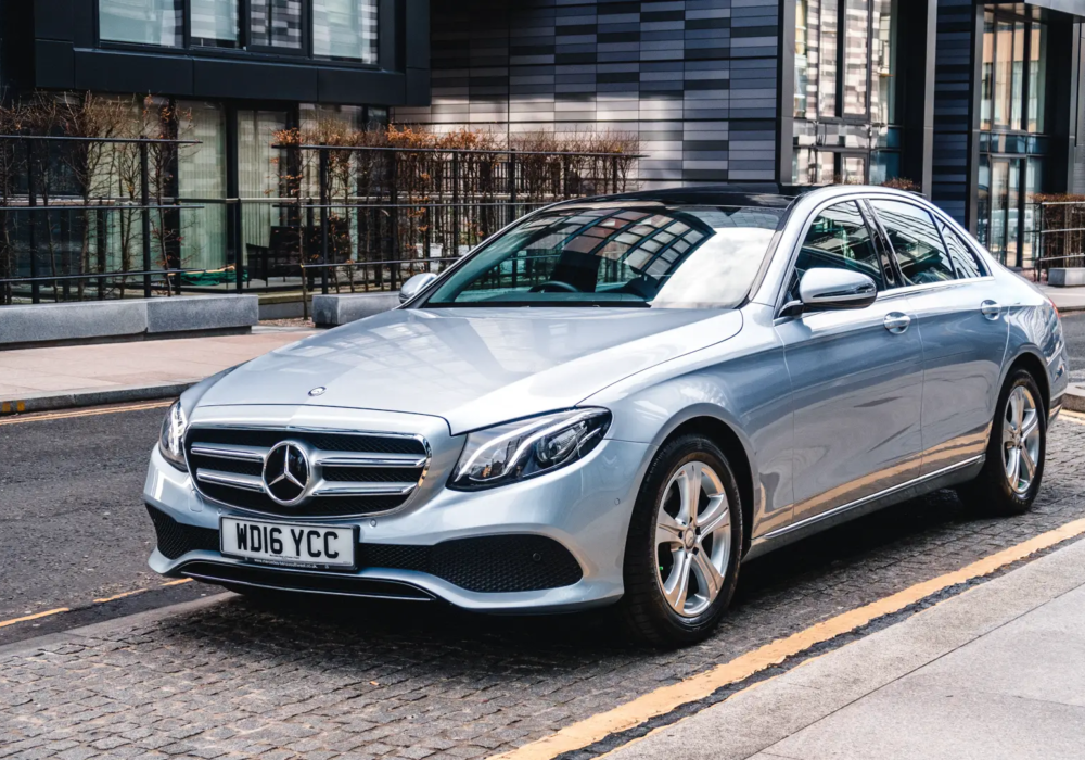 Ready for Transit - Silver Mercedes-Benz E-Class in Scotland Silver Mercedes-Benz E-Class ready for executive transfers and airport pickups in Scotland.