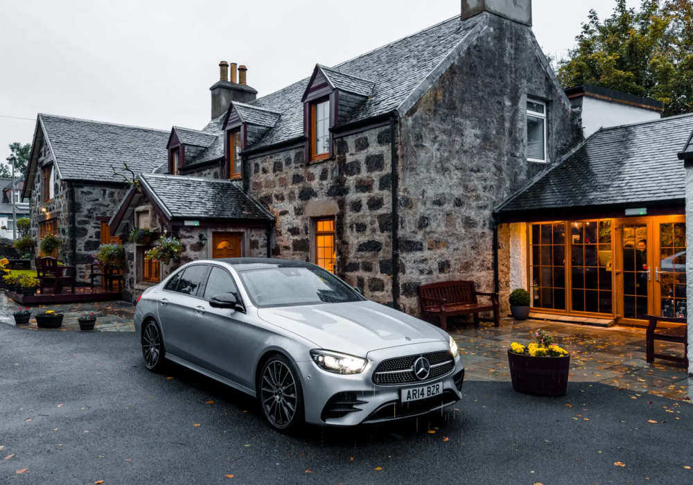 Mercedes E-Class at Edinbane Lodge, Isle of Skye, ready for island exploration.
